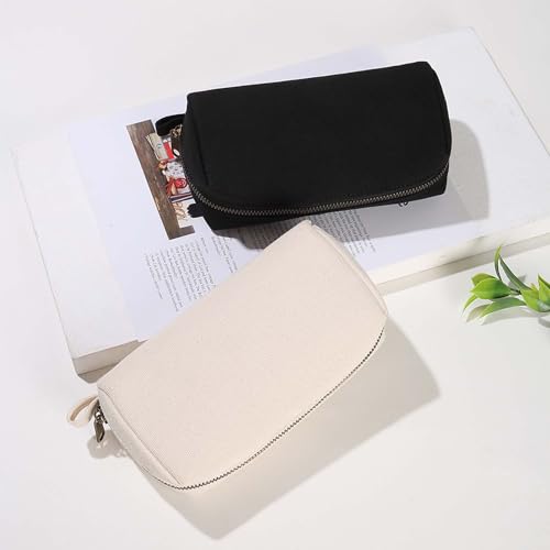 Image of Pencil Case Cotton Canvas Pen Pouch Bag, Lightweight and Stylish Ideal for Organizing Stationery (Beige)