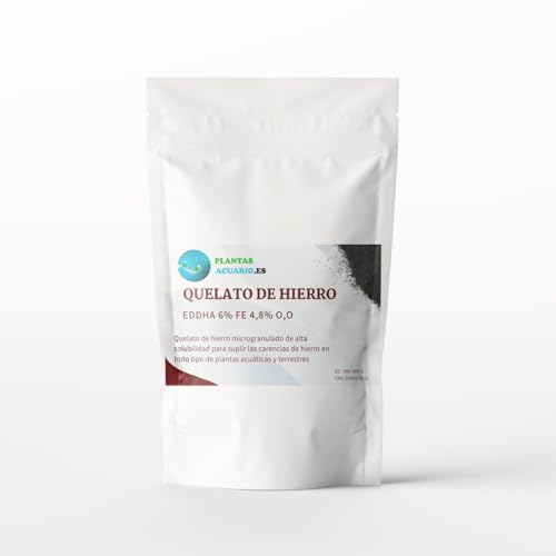 QUELATO DE HIERRO EDDHA para plantas terrestres y acuarios, Reverdeciente Anticlorosis, Nutriente imprescindible, Concentración ideal (6% Fe EDDHA o,o 4,8%), Plantas Verdes y Sanas, 1000 Gr