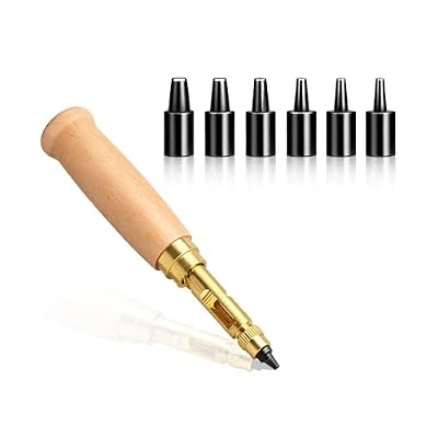 UNCO- Adjustable Leather Hole Punching Tool, 6 Sizes (1.5-4mm), Japanese Style Automatic Puncher with Wooden Handle, Hollow Hole Punch for Leather Belt, Bag, Wristband, Watch Strap, Shoe, Craft & DIY
