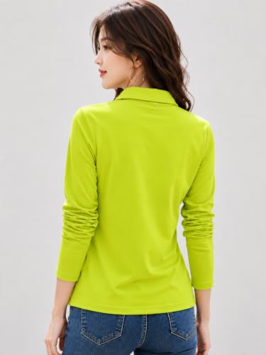Image of Women's Solid Polo T Shirt with Collar, Long Sleeve V Neck Casual Top, Regular Fit Everyday Wear