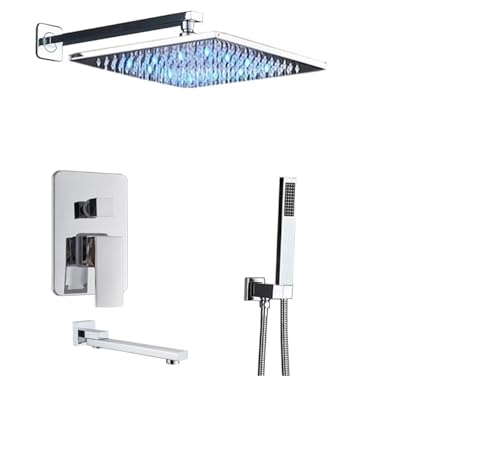 Mitigeur de douche encastrable avec pommeau de plafond chrome effet pluie LED