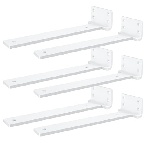Heavy Duty Shelf Brackets,Floating Shelf Bracket 10 inch 6 Pack L Brackets for Shelves White Metal Support Bracket for DIY Decorative with Mounting Hardware