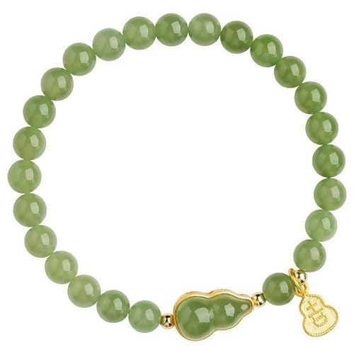 Hetian Jade Gourd Bracelet – Lucky Stretch Jade Bracelet for Wealth, Health, Success, Longevity, Protection & Fortune – Prosperity Jewelry for Career & Positive Energy