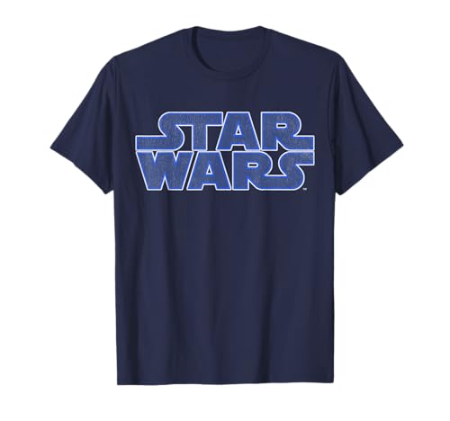 T-shirt Star Wars vintage logo bleu blanc fini les imprimés qui se fissurent