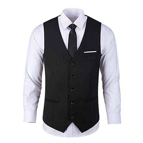 Bakerbear Mens Vests Dress Tuxedo Vest Black Waistcoat For Men Suit Vest Men's Western Vests Sleeveless Jacket Size M #TOP1