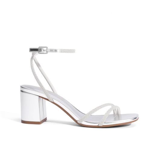 DREAM PAIRS Women's Chunky Block Heel Sandal,Silver-Rhinestone,7.5 by DREAM PAIRS - Used condition - Image 7