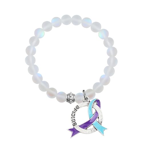 UJIMS Suicide Prevention Awareness Gifts Purple and Teal Ribbon Bracelet Mental Health Jewelry Depression Awareness Gift (PurpleTealRibbon)