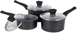 Russell Hobbs RH01706EU Pearlised Forged Aluminium 3 Piece Saucepan Set, 16,18,20 cm, Tough Non-Stick Coating, Suitable for All Hob Types Including Induction, Matte Grey