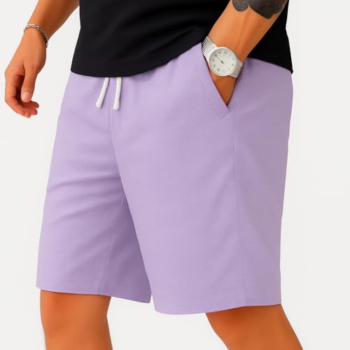 Image of Vogaan Men's Casual Slim Fit Shorts | Stylish Knee-Length Shorts with Elastic Waist | Summer Wear Short with Side Pockets for Gym Travel & Outdoor