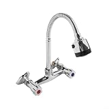 Rubinetto da Cucina a Parete, Miscelatore con Doppia Maniglia a 2 Fori con Beccuccio Girevole a 360°, Distanza Centrale Regolabile 150mm, Finitura Cromata Lucida, Costruzione in Lega di Zinco per