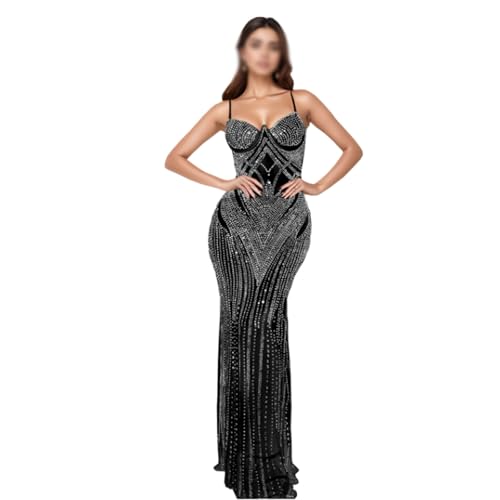 FROON Robe à Suspension en Strass pour Femmes - Robe de Longueur de Plancher sans Manches avec Un Haut à Hanche et Un Tube pour Les galas et Les fêtes