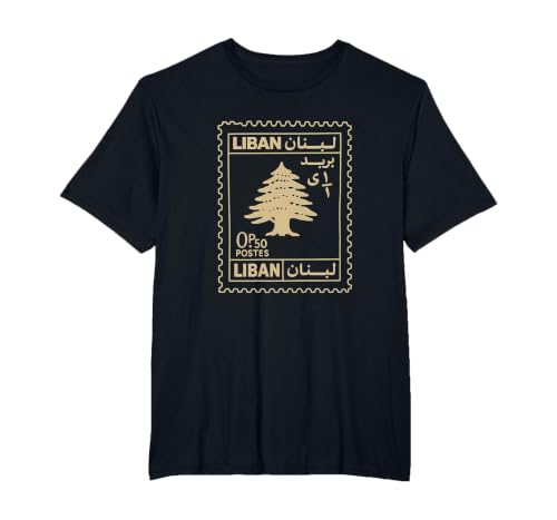 Lebanon Post Stamp Design Featuring Liban Cedar and Lebanese T-Shirt, Men's Big and Tall, Black, 3X Tall