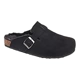 Women Slip-On Clog with Cork Footbed Fuzzy Faux Fur Mule Slide Sandals Shoes BRIA-4 Black 8