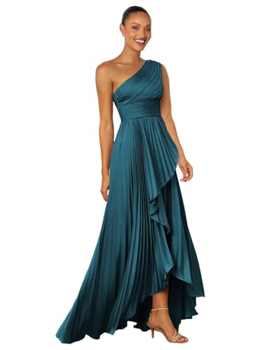 Women's One Shoulder Satin Bridesmaid Dresses 2025 Flowy Satin Pleated Formal Evening Party Gowns DE451