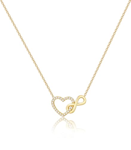 Valentine's Day Gift Gold Infinity Heart Necklace for Women, Dainty Simple Diamond Heart Pendant Jewelry Trendy,14K Gold Plated Love Necklace Gifts for Mom Daughter Wife on Birthday Graduation