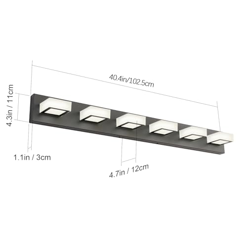 Image of Ralbay Modern Matte Black Bathroom Vanity Light Fixtures 6 Lights Acrylic Modern LED Black Vanity Lights for Bathroom (4500K Neutral White Light)