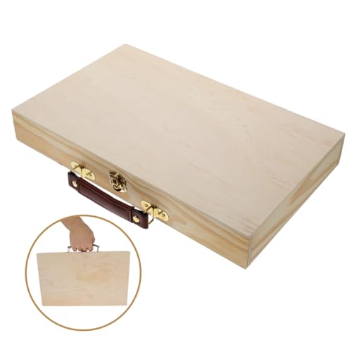 Image of Wakauto 1pc Unfinished Wood Drawing Art Tool Storage Box With Handle Locking Clasp,Wooden Pencil Sketch Supplies Case Organizer Box For Holds Markers, Paint, Brushes, Pencils