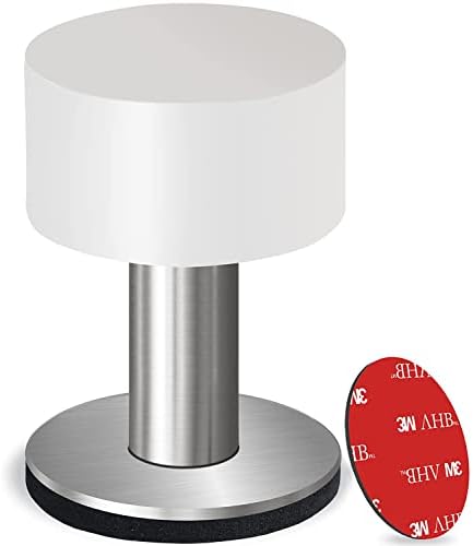 Door Stoppers with Extra Stickers, Self-Adhesive Door Stop with White Rubber & Stainless Steel Body - Sound Dampening Door Bumpers for Home & Office, Door stoppers for Bottom of Door (Medium-2.56inch)