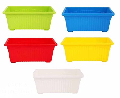 Image of Plastic Window Planters | Garden Planting Pots | Flower Plant Pots for Home Garden & Balcony | Flower Planters for Balcony and Terrace Gardens | Pack of 5 (Multicolor)