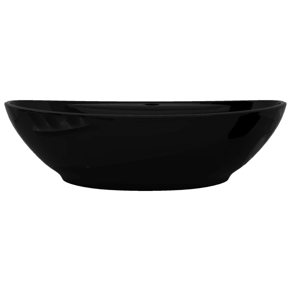 vidaXL Lavabo Ovalado con Agujero Desague Cerámica Negro Brillante Lavamanos