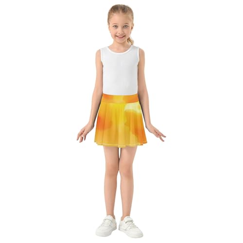 Joisal Athletic Shorts for Girls Skorts Orange Yellow Watercolor Kids Tennis Skirts Uniform Pleated Skort 3t3