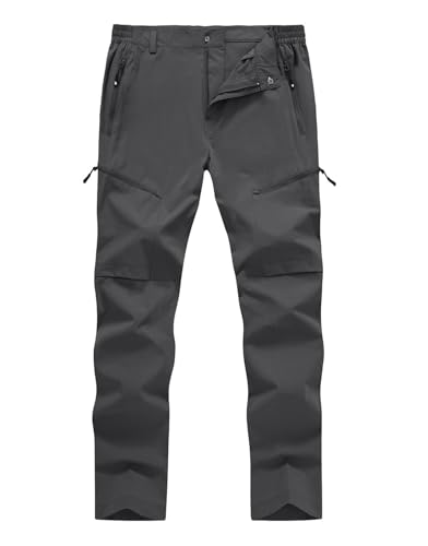 YSENTO Men's Cargo Hiking Pants Lightweight 5 Zipper Pockets Stretch Quick Dry Camping Fishing Travel Pants Dark Gey Size 34