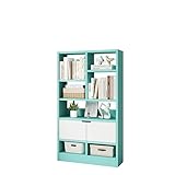 JASIWAY Wooden Book Shelf - Open Shelf Bookcase with Doors, Freestanding Display Storage Cabinet Organizer with Cubes, Floor Standing Bookshelf Display Rack Bookcases (51' H, Tiffany Green)