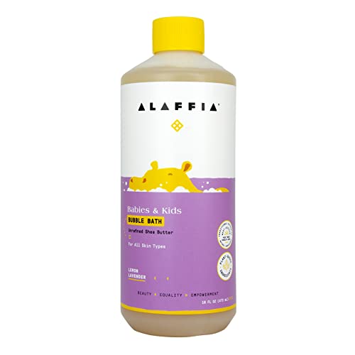 Image of Alaffia Babies and Kids Bubble Bath, Gentle Bath Essentials for Delicate Skin, Plant-Based Formula that is Paraben & Sulfate-Free, Vegan, Calming with Long-Lasting Bubbles, Lemon Lavender 16 Fl Oz