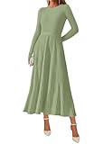 Picture of KIRUNDO Women Sweater Dress Holiday Ribbed Knit Long Sleeve Slimming Maxi Dress Fall Pleated Elegant A Line Winter Dresses(Light Green, XX-Large)