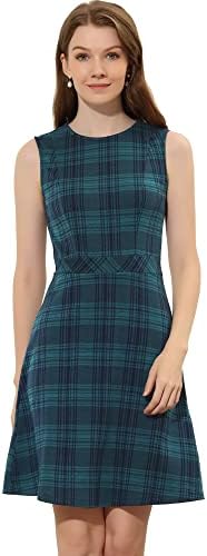 Allegra K Women's Plaid Dress Sleeveless A Line Vintage Houndstoo...