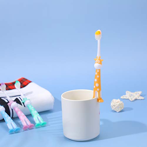 8 Pieces Kids Toothbrush Cartoon Children Toothbrush Deer Design Toothbrush Extra Soft Toothbrush With Suction Cup For Boys And Girls 2 To 8 Years Old, 4 Colors #TOP6