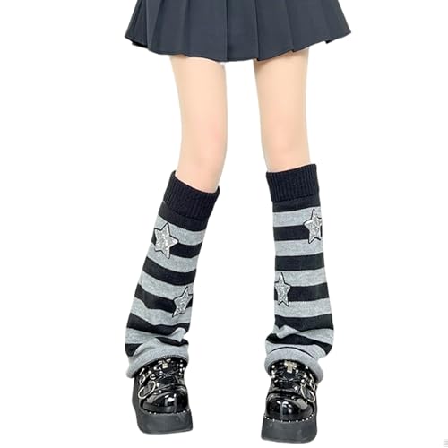 Image of AQOKKA Y2K Knit Leg Warmers for Women Kawaii Leg Warmers Harajuku Long Leg Socks Cover Goth Lolita Winter Accessories