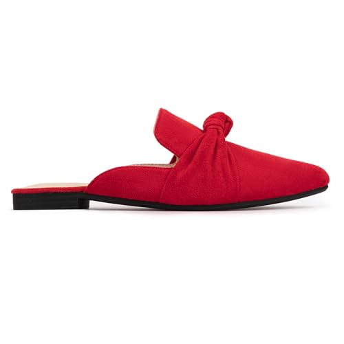 Image of MUSSHOE Mules for Women with Bow Knot: Pointed Toe Flats - Cloud-Cushion Suede Backless Loafers for Office & Casual Wear - Wide-Fit Friendly Slip On Slides with Memory Foam