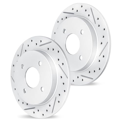 Image of R1 Concepts Rear Brake Rotors Fits 2017-2020 Fiat 124; 2016 Mazda MX-5 | Drilled Slotted Carbon Disc Brake Rotors| 11.0 inch Rear
