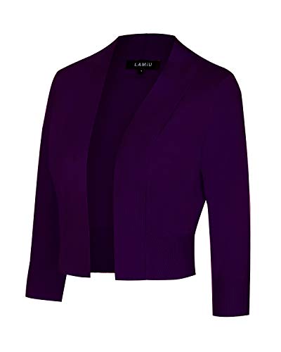 Mintlimit Women's Trendy Bolero Shrug Open Front Cropped Cardigan 3/4 Sleeves Short Coat/Sweater (Dark Purple,Size Xl) #TOP1