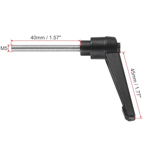 Image of uxcell Adjustable Clamping Lever Handle M5 x 40mm Metric 304 Stainless Steel Male Threaded Stud Hand Knobs Push Button Ratchet Rotating Screw Handles Bolts with Locking Lever Black