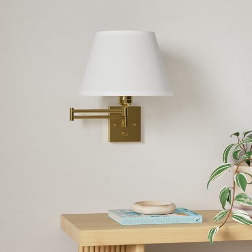 TRLIFE Remote Control Dimmable Wall Sconce, Adjustable Color Temperature 2700K-6500K Brushed Brass Swing Arm Wall Lights with Plug in Cord, 11.8" Large White Shade(2 Pack, 2 Bulbs) by TRLIFE - Used condition - Image 2