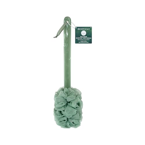 EcoTools Sea Gems EcoPouf Bath Brush Gentle Exfoliating Body Scrubber for Shower Cleansing & Smoothing Recycled Netting Loofah with Long Handle Vegan & Cruelty-Free 1 Count