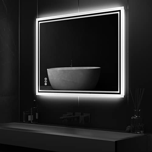 LUVODI Espejo baño Led con luz, 70x90 cm Espejos Pared Retroiluminado Antivaho con Luz Regulable...