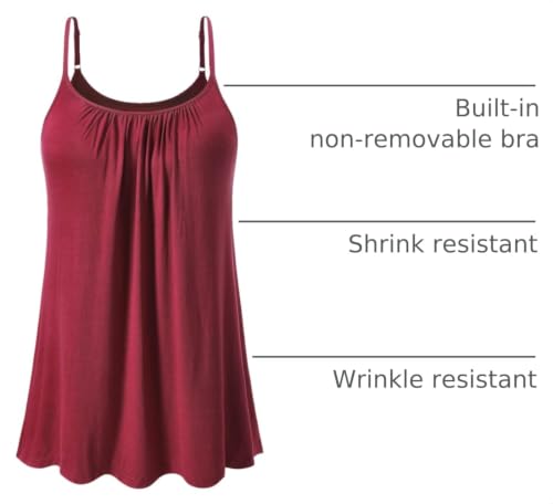 Image of Air Curvey Camisole for Women Bulid in Bra Casual Flowy Cami Adjustable Spaghetti Strap Tank Top Pleated Loose Fit S-XXXXL