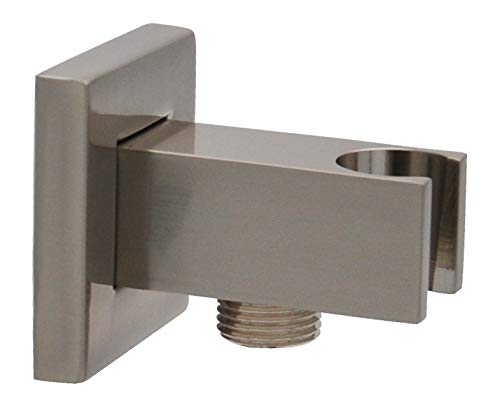 Aquaiaw Wall Supply Elbow with Flange, Tapered 1/2 NPT Female Inlet, Solid Brass Wall Union with Handshower Holder, Square Wall Supply Elbow with Hand Shower bracket, PVD Brushed Nickel, G1/2 Outlet