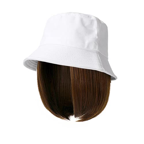 Bucket Cap with Hair Sun Hat Wig for Women Hat with BoB Hair Extensions Attached Synthetic Hairpieces Short Wig Brown