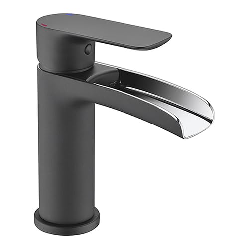Edouard Rousseau - Mitigeur Lavabo Haut KEYEO - Noir/Chromé - Corps Laiton - Bec Fixe (Bas)