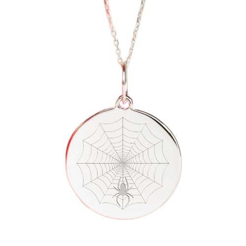 Collier pièce gravée toile d'araignée en argent, le cadeau unisexe idéal