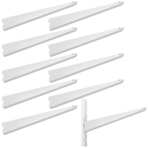 Yalikop 10 Pack Adjustable Shelf Brackets for Double Track System Closet Organization Heavy Duty Wire Shelf Brackets (White,11.5 Inches)