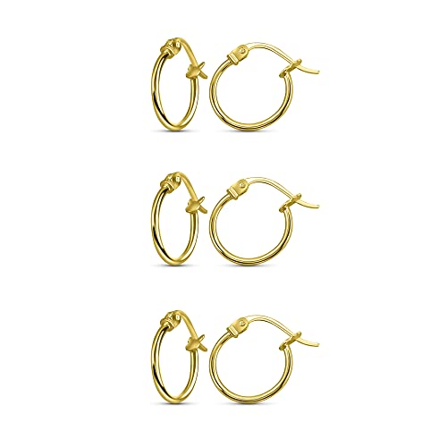 Sterling Silver Hoop Earrings for Women - Gold Hoop Earrings - Hoop Earrings Set - Thin Light Polished Round Post Click-top Hoops Earring for Women Men, 12-20mm Diameter, 1-3 Pairs Jewelry Sets