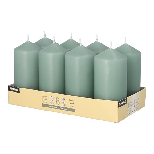 8 Stumpenkerzen Ø 47 mm · 100 mm blaugrün