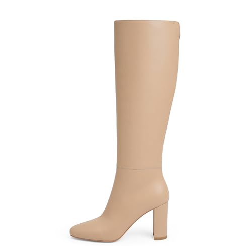 Image of Modatope Knee High Boots for Women Chunky Heel Rounded Toe Tall Boots | 2026 Fashion Winter Fall Boots for Women,Side Zipper PU Leather Long Dress Boots, Block Heel Tall Boots