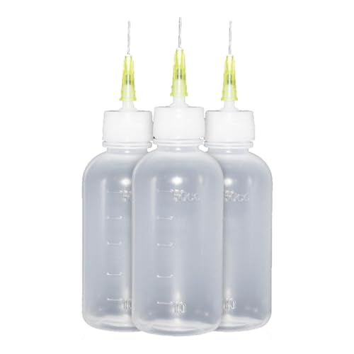 MECSR 3 Pack 50ml Needle Tip Dispensing Bottles, Clear Plastic Sewing Machine Oil Applicator, Precision Glue and Liquid Dispenser for Repair Industry