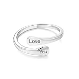 LeCalla Anillo de compromiso personalizado para el Día de la Madre para mujer, anillo de compromiso ajustable abierto con nombre de amor, anillo de compromiso personalizado para mujer, Latón/plata de